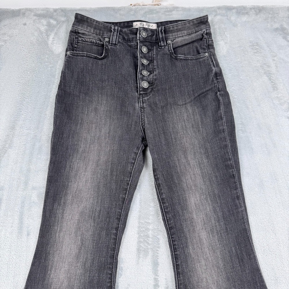 We The Free Jeans Women 27 Black Flare High Rise Button Fly Denim Boho Hippie - Picture 2 of 16